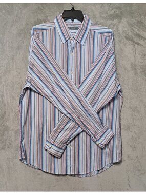 Johnston & Murphy XL Dress Shirt Multicolor Striped Tailored Fit Long Sleeve
